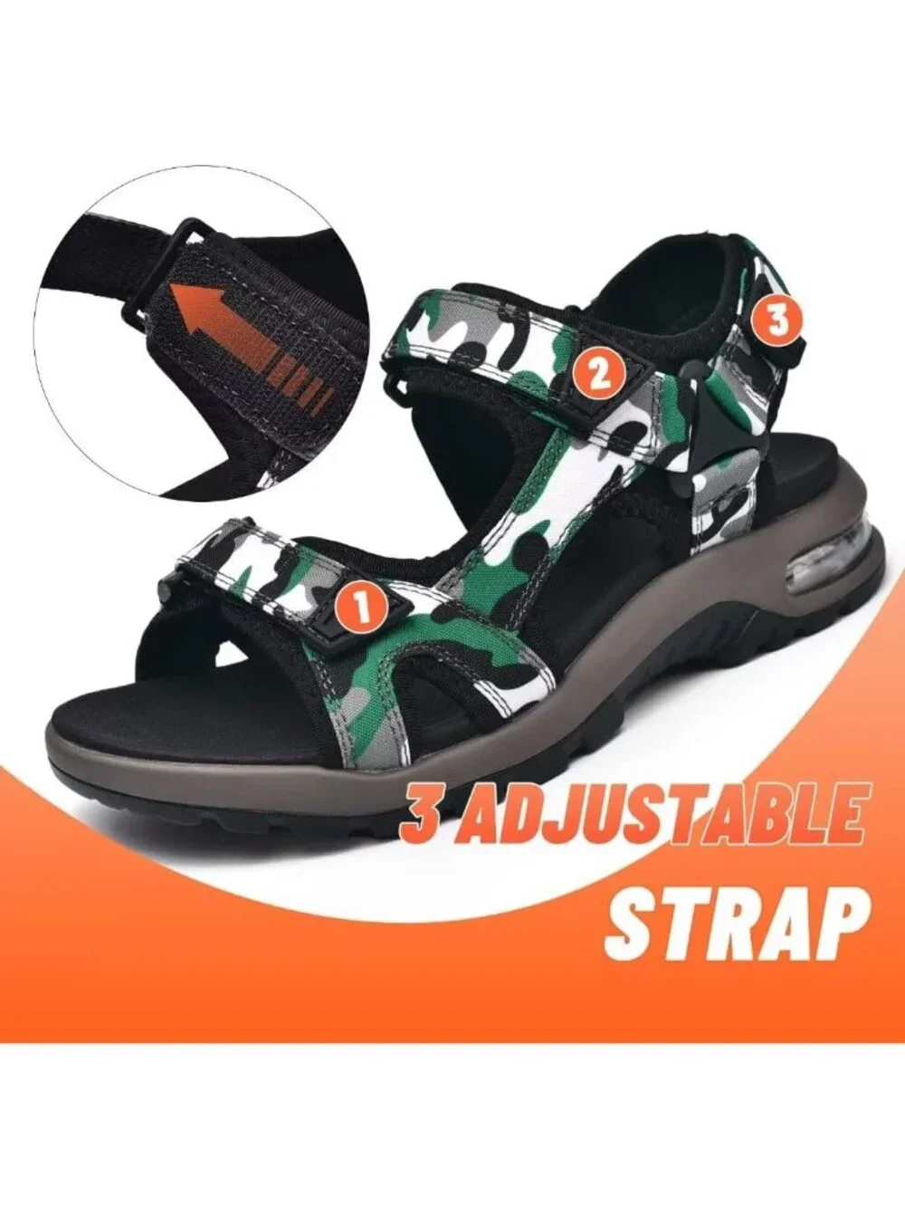 Men Green White Athletic Sandals Open Toe Hiking Outdoor Non-slip Sandals Casual